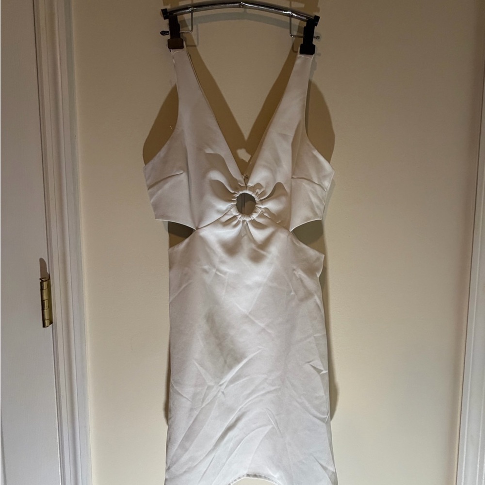 Lush White Backless Dress with Ring Detail